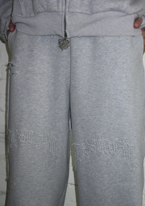 Curse Distressed ZIP Tracksuit Grey Marl-3