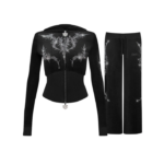 Curse Rhinestone Velour ZIP Tracksuit Black