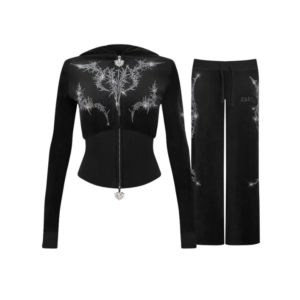 Curse Rhinestone Velour ZIP Tracksuit Black