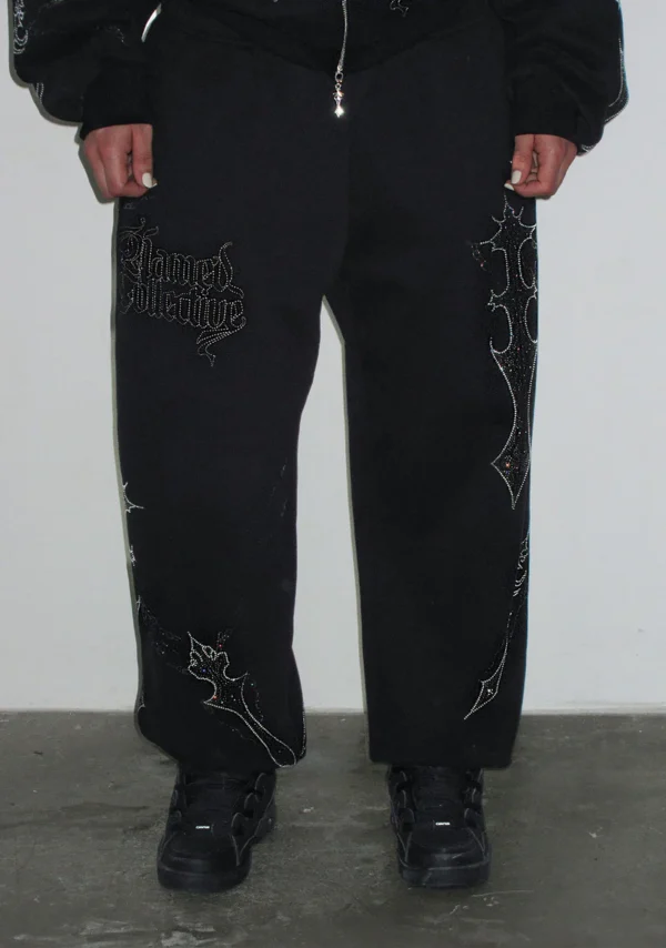 Daggers Rhinestone Sweatpants Black-1