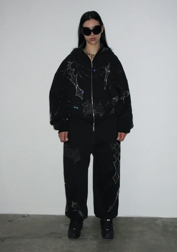 Daggers Rhinestone Sweatpants Black-2