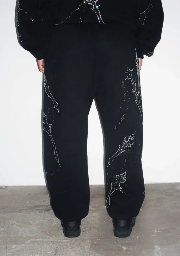 Daggers Rhinestone Sweatpants Black-3
