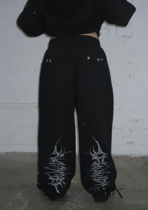 Destroy Chrome Pierced Oversized Sweatpants Black-1