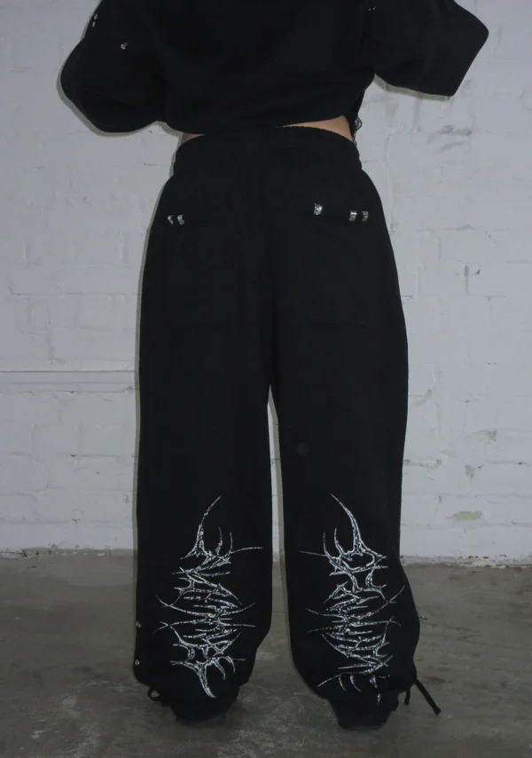 Destroy Chrome Pierced Oversized Sweatpants Black-1