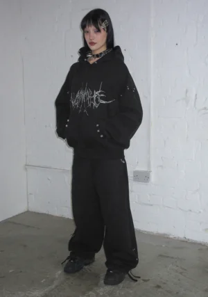 Destroy Chrome Pierced Oversized Sweatpants Black-2