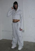 Destroy Cropped Fitted Rib ZIP Tracksuit Grey Marl-1