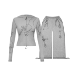 Destroy Cropped Fitted Rib ZIP Tracksuit Grey Marl