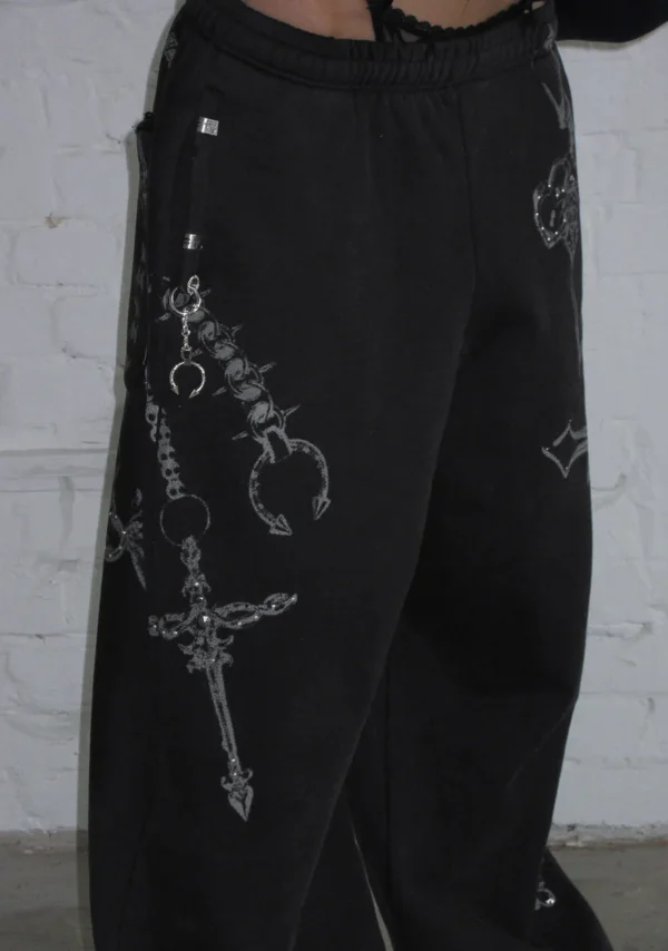 Destroy Studded Oversized Sweatpants Black Vintage Wash-3