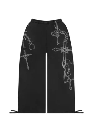 Destroy Studded Oversized Sweatpants Black Vintage Wash