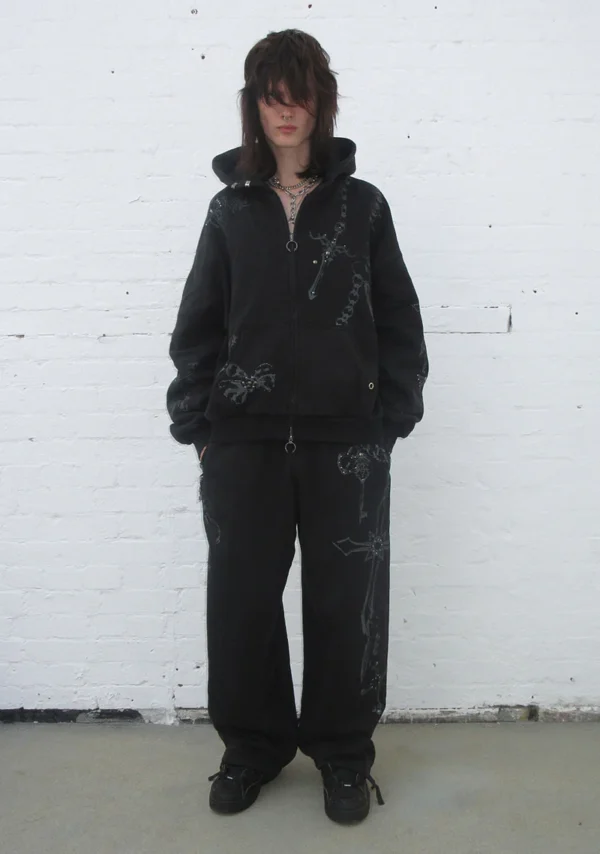 Destroy Studded Oversized Sweatpants Black Vintage Wash-5