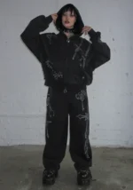 Destroy Studded ZIP Tracksuit Black Vintage Wash-1
