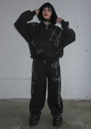 Destroy Studded ZIP Tracksuit Black Vintage Wash-1