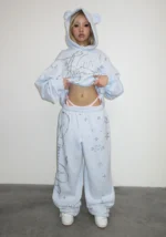 Dreamer Rhinestone Teddy Oversized Sweatpants Baby Blue-1