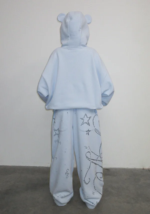 Dreamer Rhinestone Teddy Oversized Sweatpants Baby Blue-2