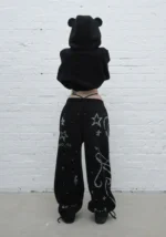 Dreamer Rhinestone Teddy Oversized Sweatpants Black-1