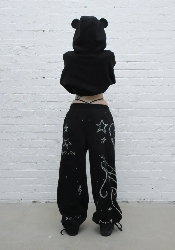 Dreamer Rhinestone Teddy Oversized Sweatpants Black-1
