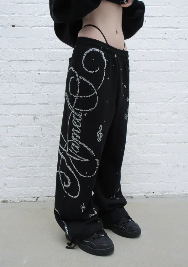 Dreamer Rhinestone Teddy Oversized Sweatpants Black-2