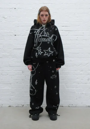 Dreamer Rhinestone Teddy Oversized Sweatpants Black-3