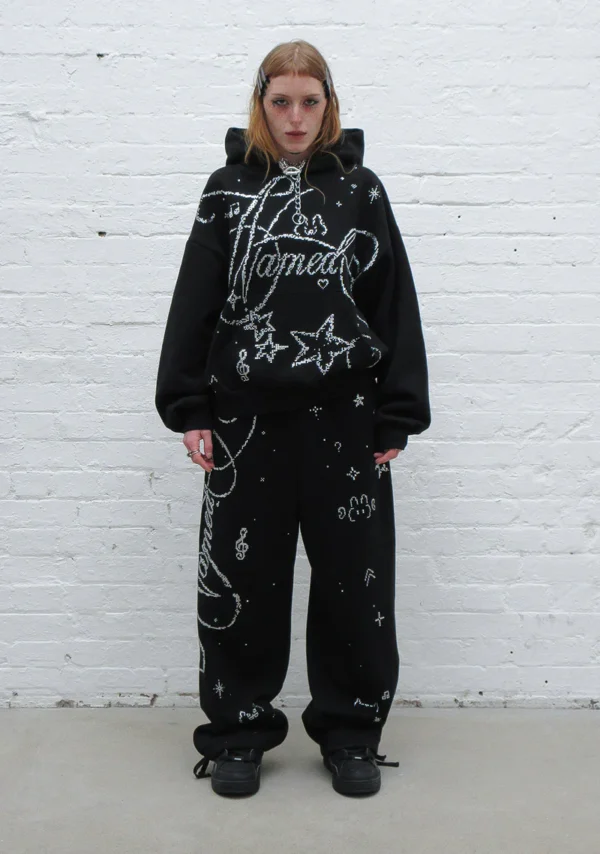 Dreamer Rhinestone Teddy Oversized Sweatpants Black-3