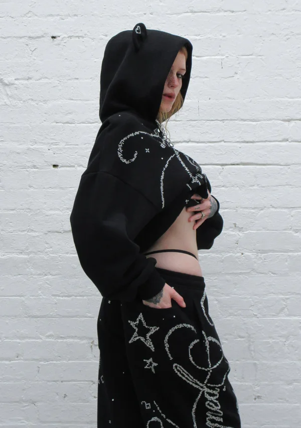 Dreamer Rhinestone Teddy Oversized Sweatpants Black-4