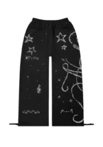 Dreamer Rhinestone Teddy Oversized Sweatpants Black-5