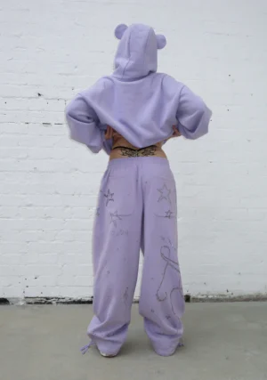 Dreamer Rhinestone Teddy Oversized Sweatpants Lilac-1