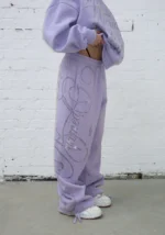 Dreamer Rhinestone Teddy Oversized Sweatpants Lilac-2