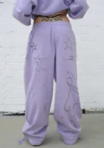 Dreamer Rhinestone Teddy Oversized Sweatpants Lilac-4