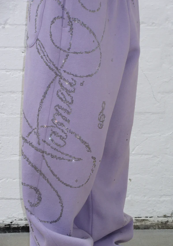 Dreamer Rhinestone Teddy Oversized Sweatpants Lilac-5