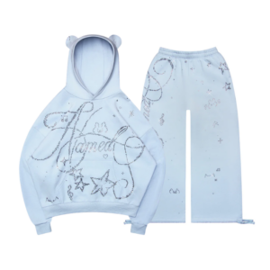 Dreamer Rhinestone Teddy Pullover Tracksuit Baby Blue