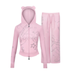 Dreamer Rhinestone Velour Teddy ZIP Tracksuit Baby Pink