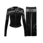 Enemy Rhinestone Velour ZIP Tracksuit Black