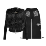 Faithful Faux Fur Vest And Fitted ZIP Tracksuit Two Piece Set Black