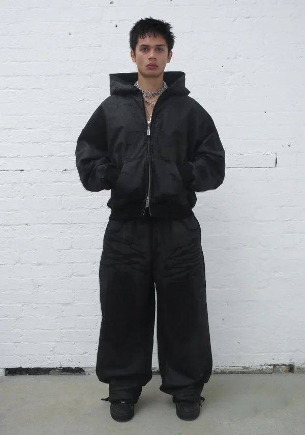 Faithful Leather Effect Oversized Sweatpants Black-1