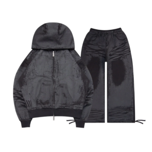 Faithful Leather Effect ZIP Tracksuit Black
