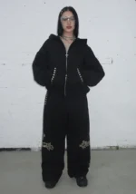 Faithful Studded Oversized Sweatpants Black-3