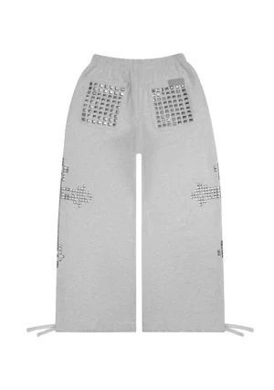 Faithful Studded Oversized Sweatpants Grey Marl-1