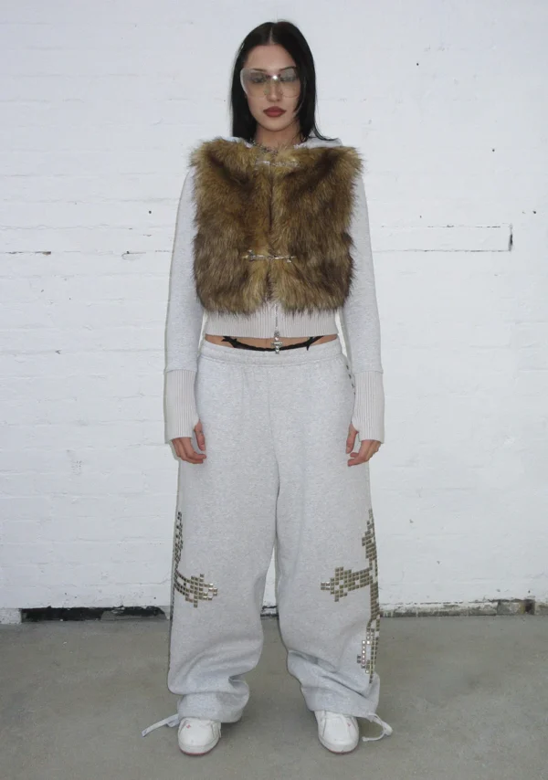 Faithful Studded Oversized Sweatpants Grey Marl-2