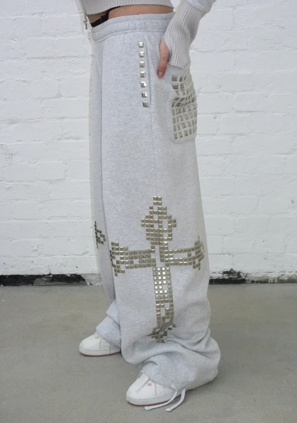 Faithful Studded Oversized Sweatpants Grey Marl-3