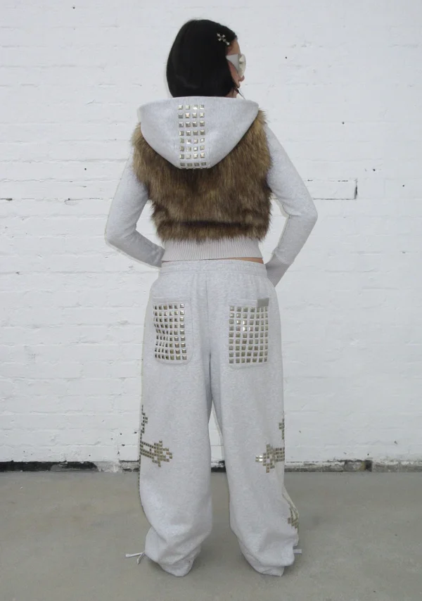 Faithful Studded Oversized Sweatpants Grey Marl-4