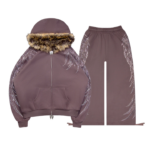 Fallen Faux Fur Rhinestone ZIP Tracksuit Brown (Detachable Fur)