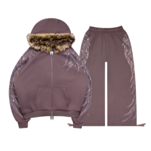 Fallen Faux Fur Rhinestone ZIP Tracksuit Brown (Detachable Fur)
