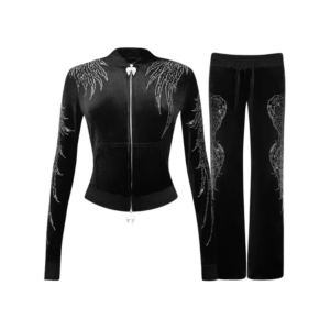 Fallen Rhinestone Velour ZIP Tracksuit Black