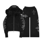 Feral Faux Fur Fitted ZIP Tracksuit Black (Detachable Fur)