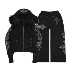 Feral Faux Fur Fitted ZIP Tracksuit Black (Detachable Fur)