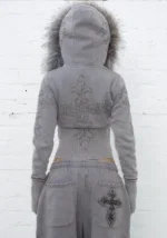 Feral Faux Fur Fitted ZIP Tracksuit Washed Grey (Detachable Fur)
