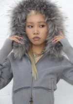 Feral Faux Fur Fitted ZIP Tracksuit Washed Grey (Detachable Fur)-2
