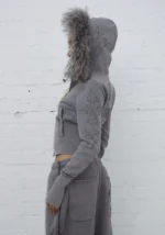 Feral Faux Fur Fitted ZIP Tracksuit Washed Grey (Detachable Fur)-3