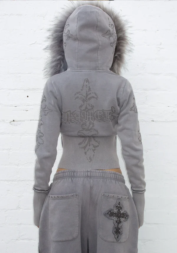 Feral Faux Fur Fitted ZIP Tracksuit Washed Grey (Detachable Fur)