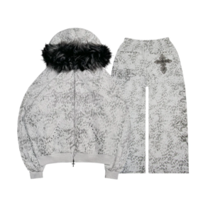 Feral Studded ZIP Hoodie Snow Leopard (Detachable Fur)